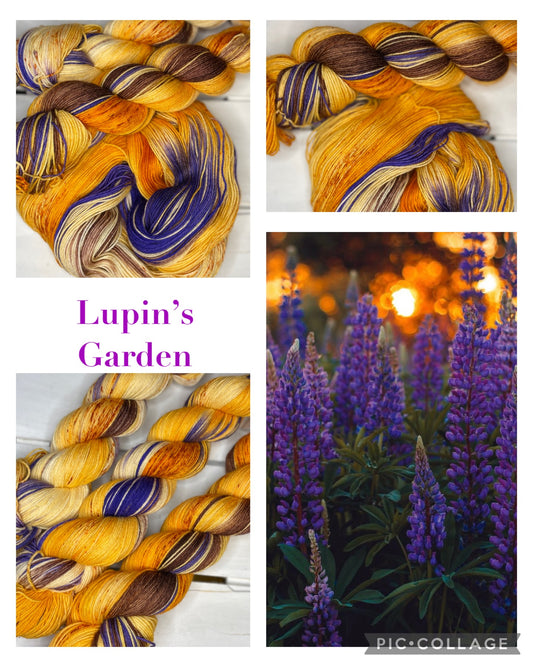 Lupins Garden, orange and purple