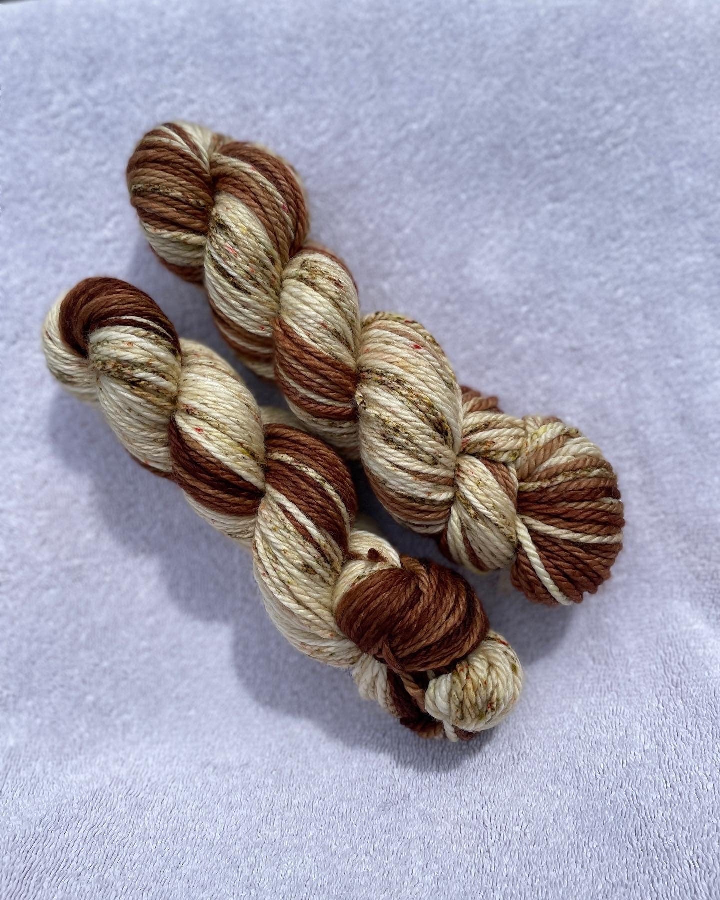 Cabin Vibes, bulky weight 100% super wash merino wool. Brown, beige golds