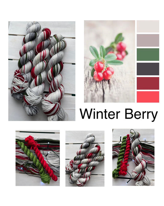 Winter Berry, 75merino/25nylon% grey,red and green