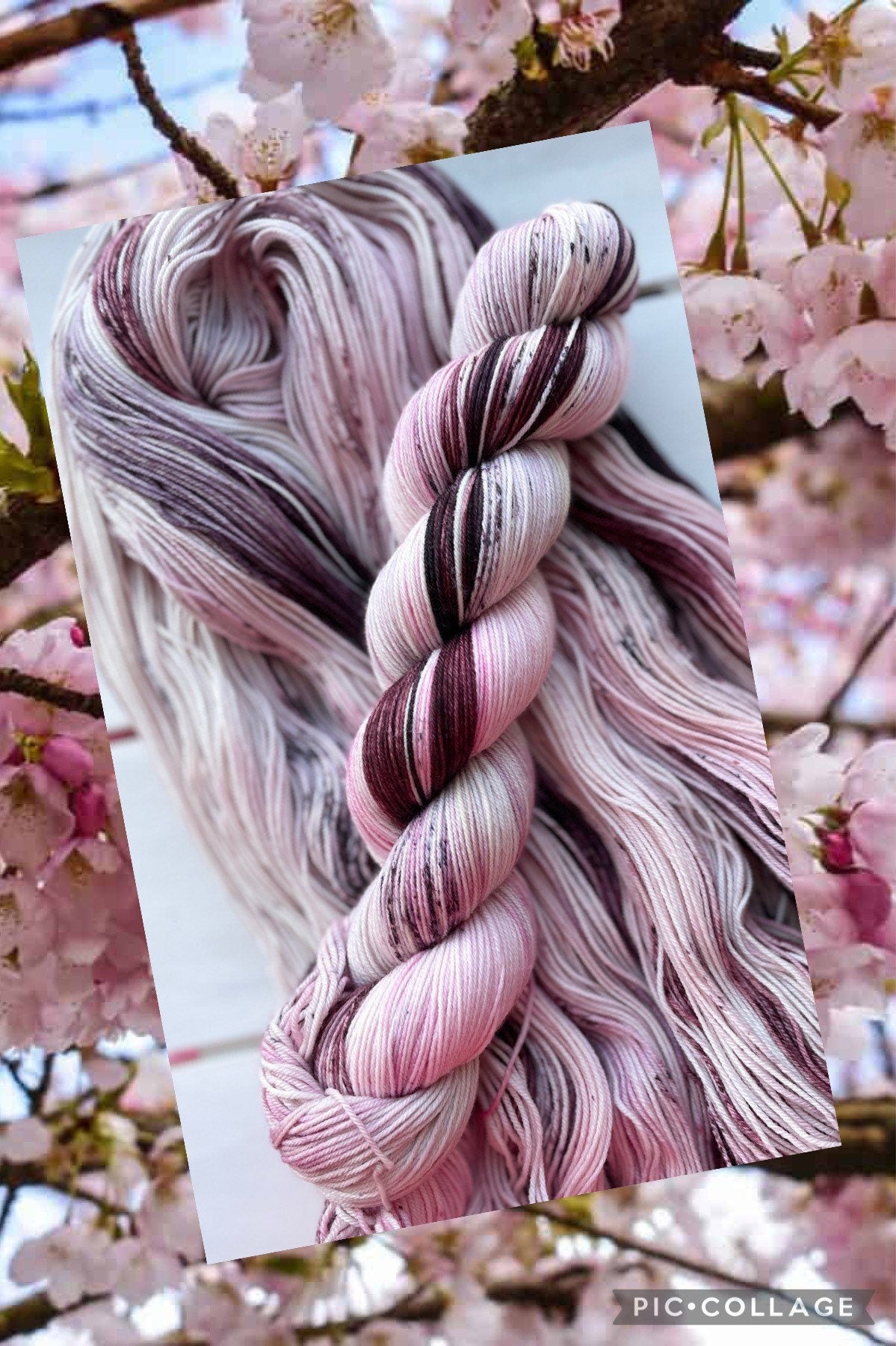 Cherry Blossom Bloom, full skein DK & fingering/sock, and mini set, pink, grey. Merino/nylon yarn