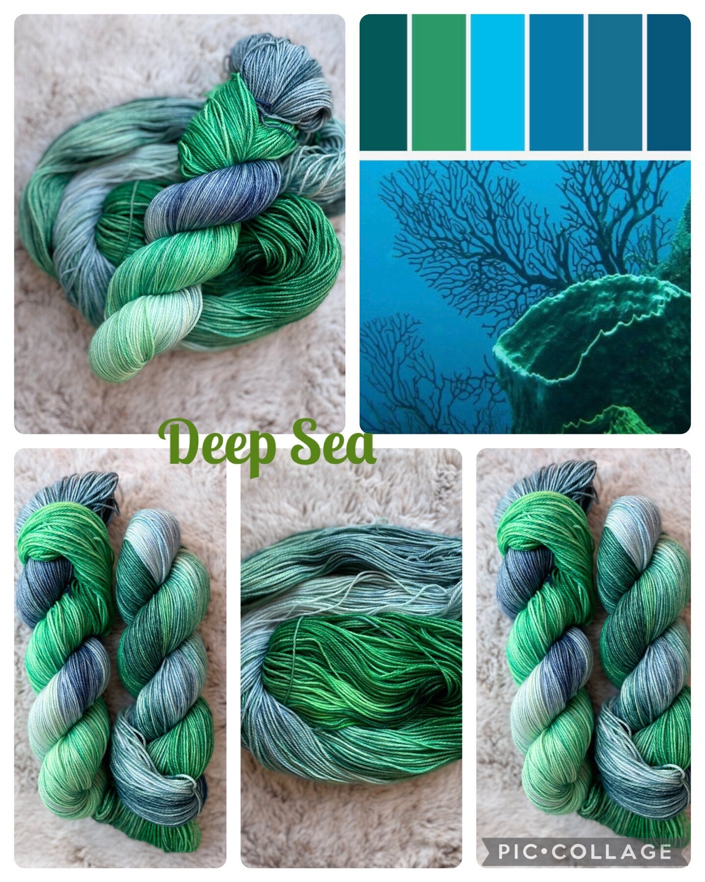 Deep Sea on fingering 100% superwash merino wool, green blue