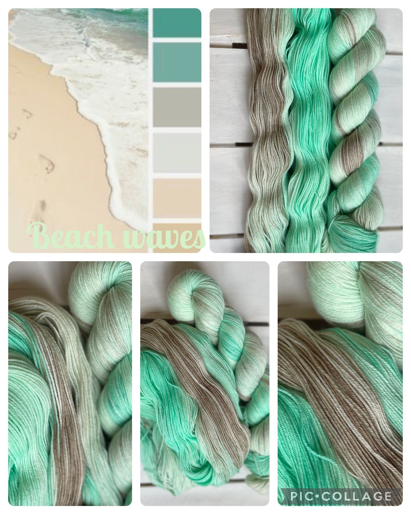 Beach Waves, green, beige, tan, superwash merino nylong wool