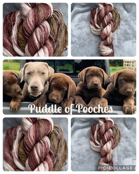 Puddle of Pooches, brown, tan, beige superwash merino wool