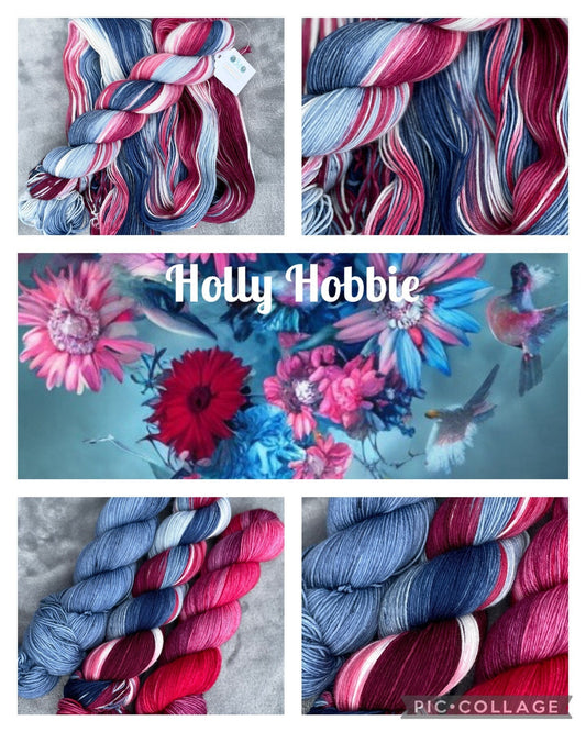 Holly Hobbie, pink, blue, cherry, wool