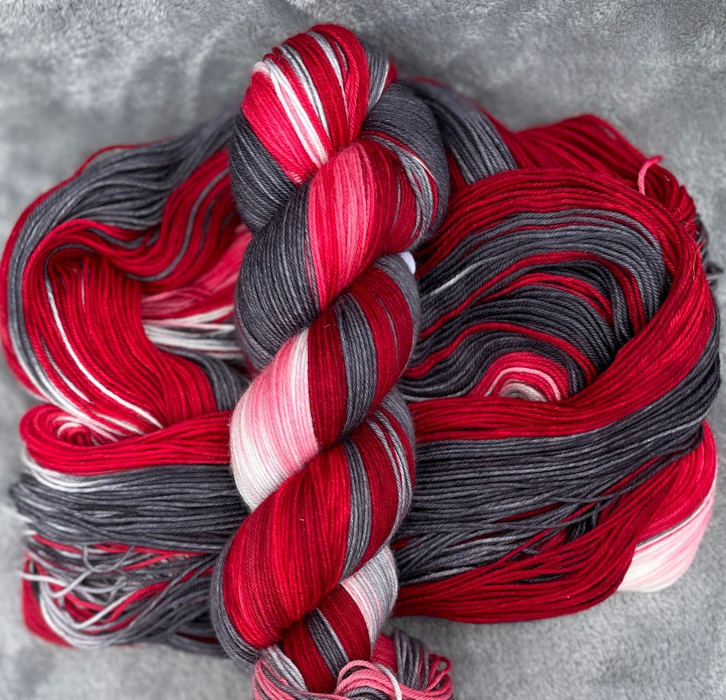 Hellfire & Brimstone, red,grey, white super wash merino wool